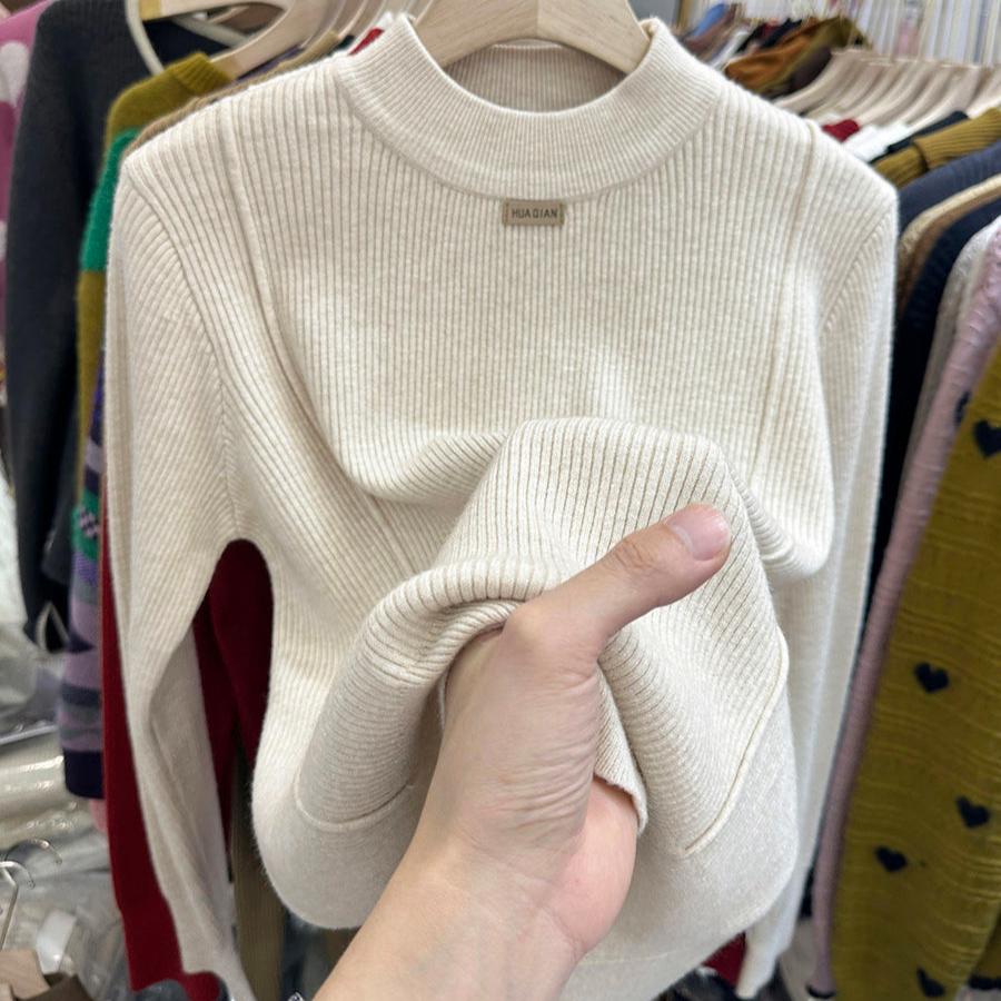 Versatile Women's Sweater Autumn and Winter Half-high Collar Knitted Top Large Size Base Shirt Trendy