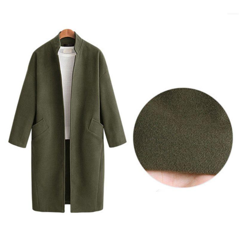 

Autumn New European and American Style Stand Collar Solid Color Woolen Coat Green Large size XXXXL