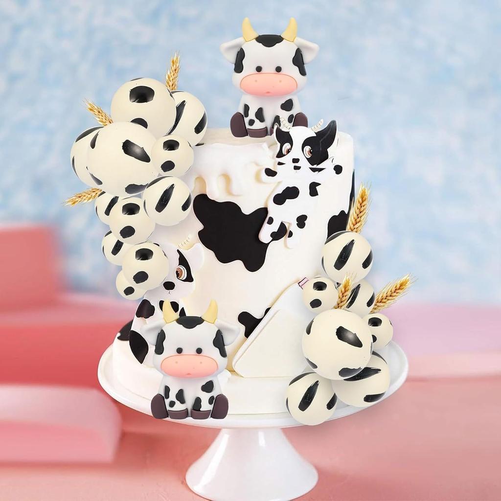 21 Stück Kuchendekorationen, Kuh-Thema Bauernhof Kuchendekoration mit Schaumstoffbällen, Dusche, Geburtstagsfeier-Zubehör