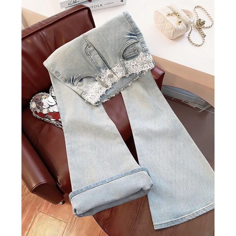 Women's Lace Hot Drill Flared Denim Jeans