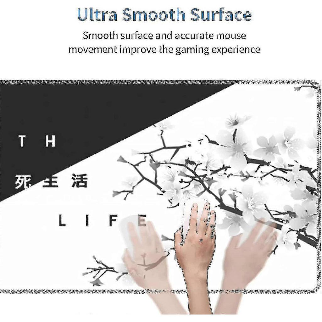 Black White Cherry Blossom Mouse Pad Sakura Death Life Extended Desk Mat 80x30 Cm Non-slip Rubber Ba