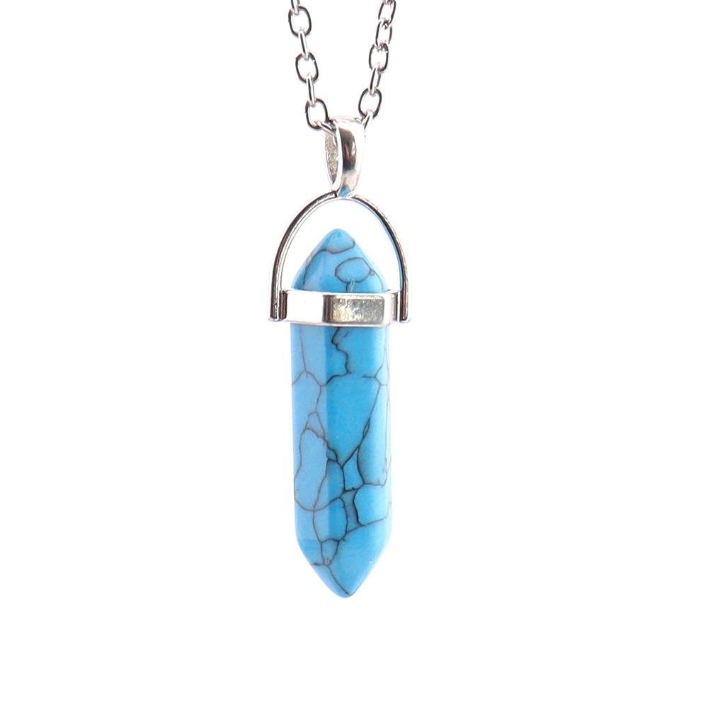 Synthetic Green Pine, White Pine, Peacock Pine, Red Stone Pendant, Double Pointed Hexagonal Column Necklace, Bullet Necklace N758.