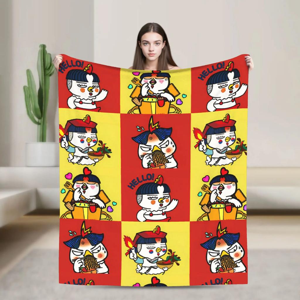 Ramen Buldak Spicy Chicken Blanket Warm Aesthetic Plush Throw Blanket For Home Decor Travel Flannel Bedspread Bed Cover