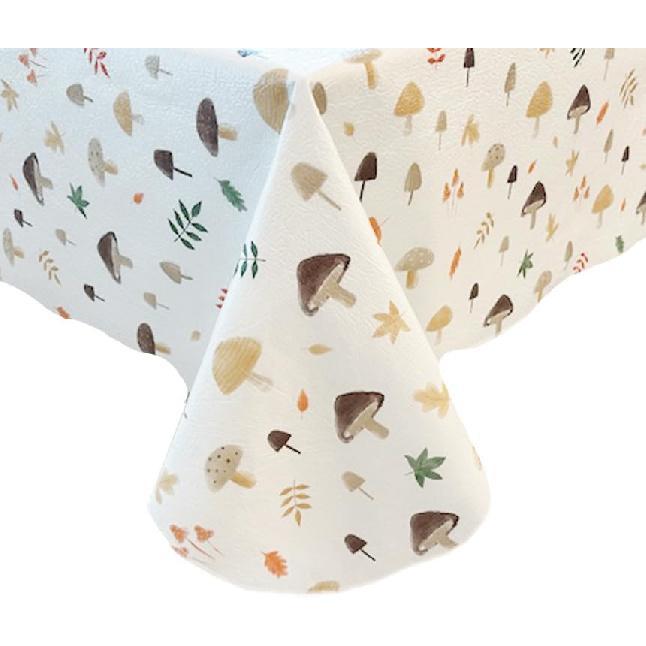 Home Barga Plus Thanksgiving Mushroom Delight Vinyl Tablecloth with Flannel Backing, 60 Inch Round, Autumn Forest Mushroom and Leaf PEVA Easy Care 60 (Round)