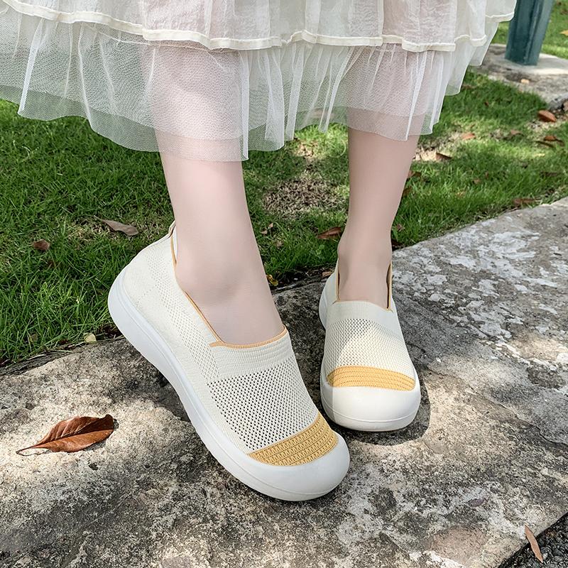 Fashion New Summer Cloth Shoes Breathable Flying Weave Mesh Surface Shallow Mouth Soft Sole Non-slip Slip-on Casual Shoes