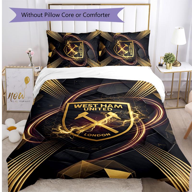 Set Lenzuola Stampato West Ham United Football 3 Pezzi, Comodo Set Copripiumino per Camera da Letto Amico della Pelle
