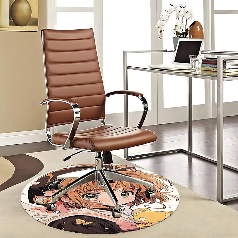 1pc Anime Design Round Carpet Cardcaptor Sakura with Butterfly Print Chair Mat for Office, Home Decor, Living Room, Bedroom