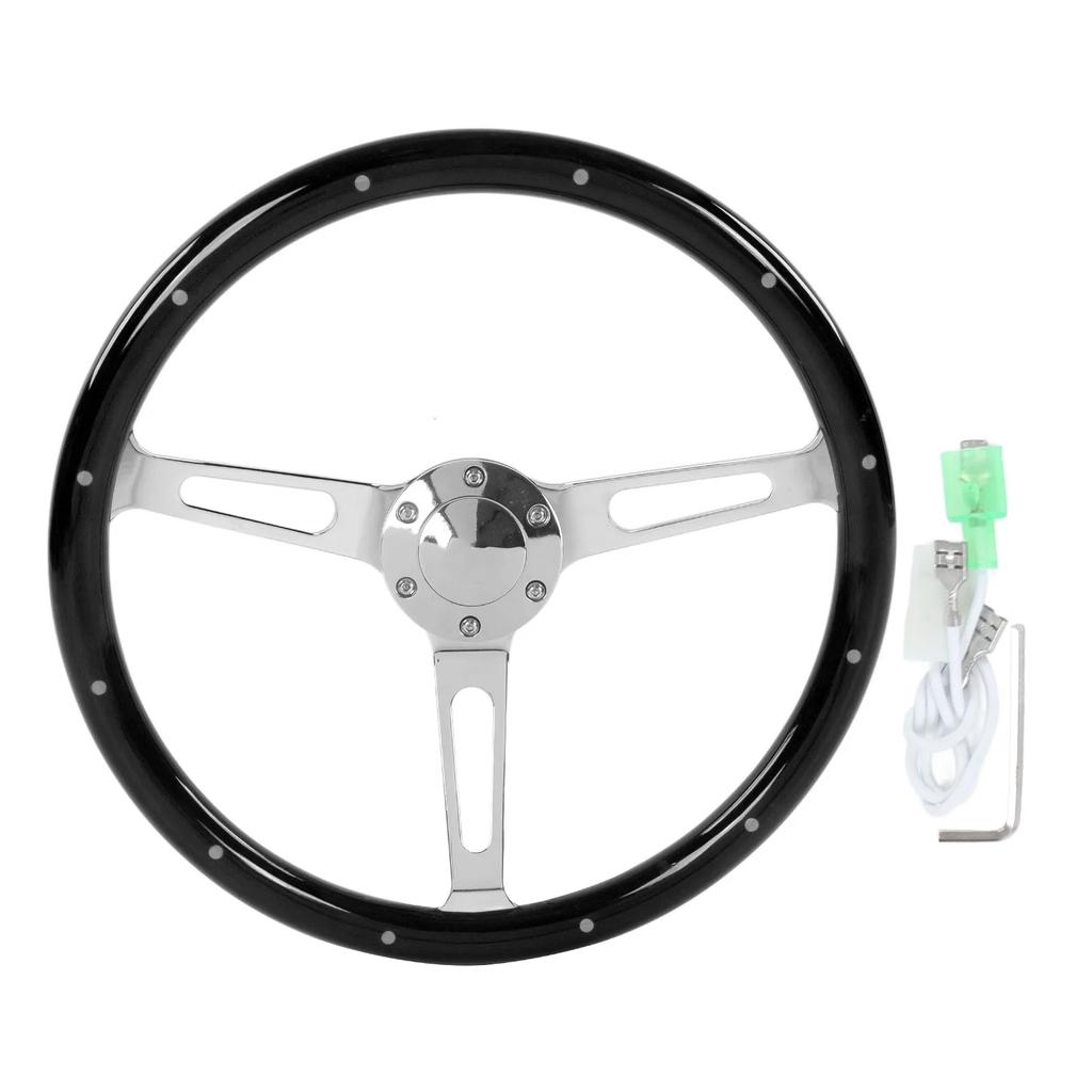 3 Spoke Riveted 6 Hole Modification Steering Wheel Modification 380mm 15in Wood Vintage Steering Wheel Assembly Walnut Grip