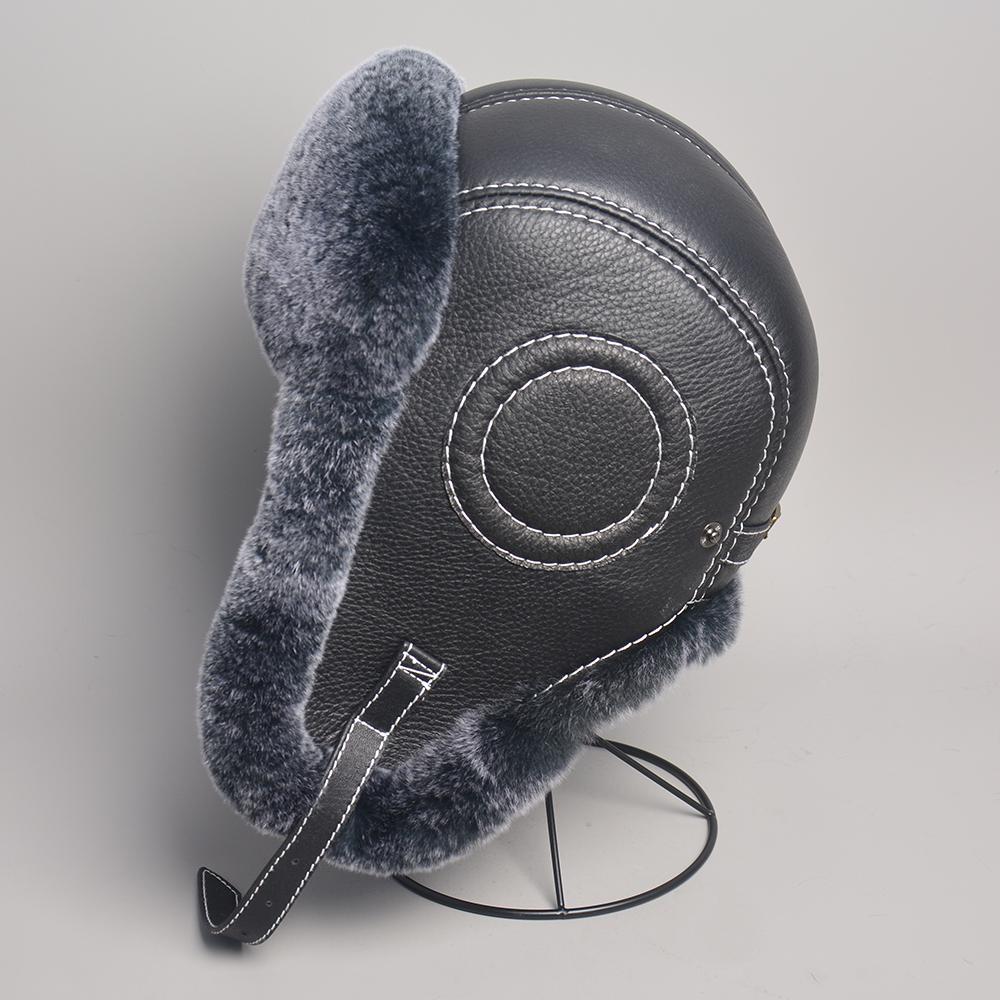 New Men's 100% Natural Rex Rabbit Fur Bomber Hats Winter Russian Man Warm Real Sheepskin Leather Hat Male Real Fur Caps