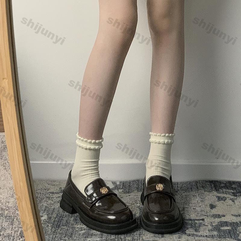 Women's Flats Loafers Spring New British Style Black Thick Soled Leather Shoes Ladies Fashion Soft Sole Slip on Single Shoes