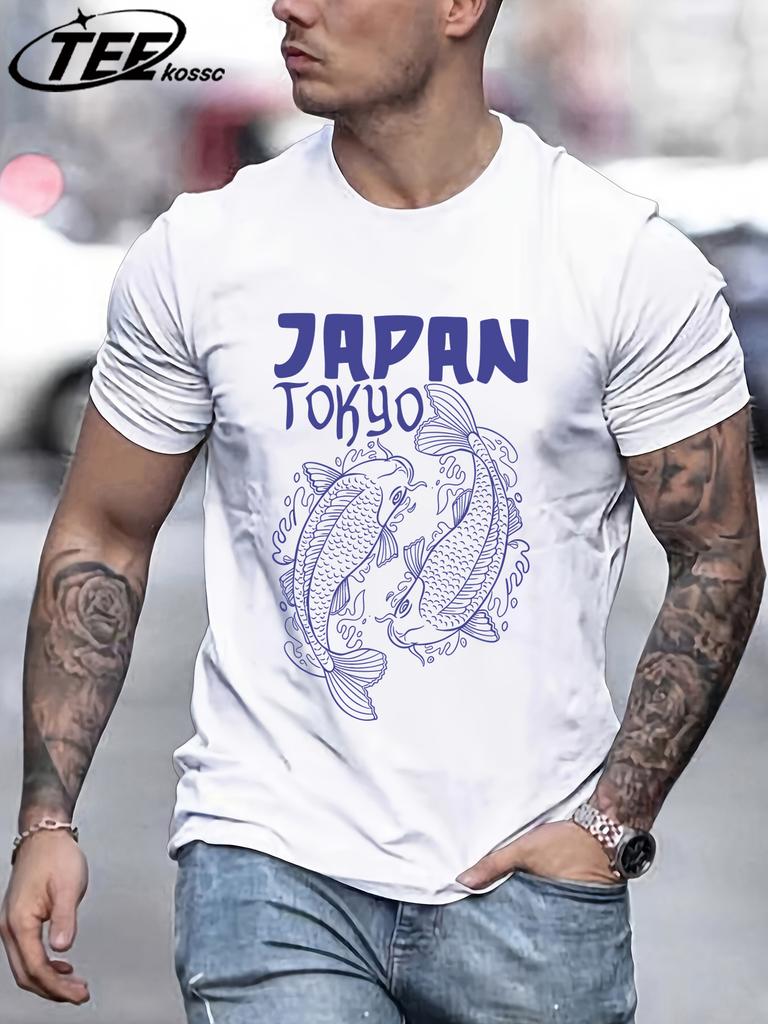 Japan Tokyo Harajuku Koi Printing Mens T Shirt Cotton Loose TShirts Summer New Fashion Clothes Male Casual AllMatch Sportswear