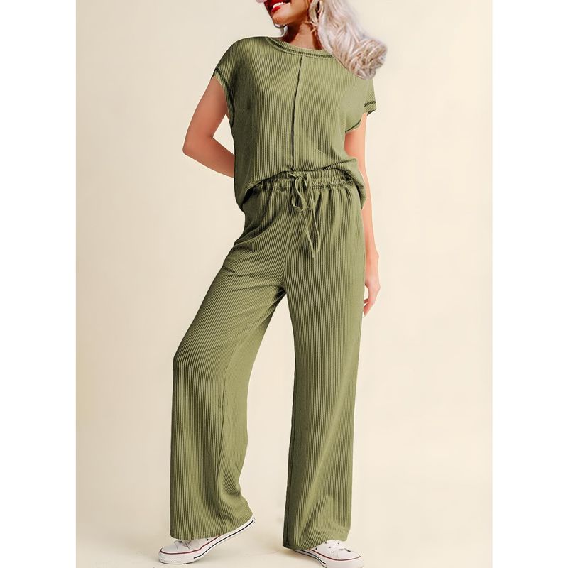 Women Summer 2 Piece Outfits Casual Tracksuit Solid Trousers Set Women