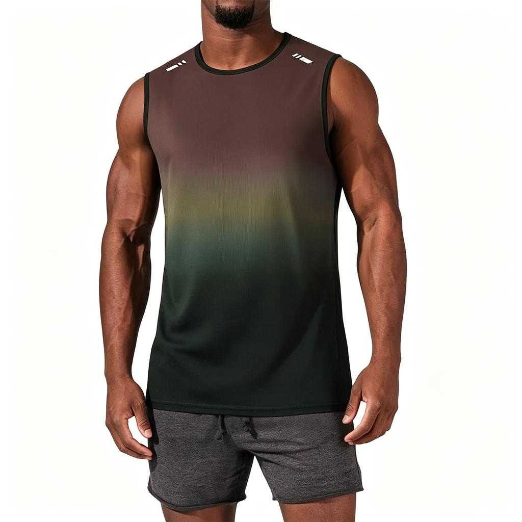 Heren Sport Tanktop Zonder Mouwen Sneldrogend Losse Pasvorm Ademend Hardlopen Fitness Kleurverloop Ontwerp Mouwloos Shirt voor Sportschool Training