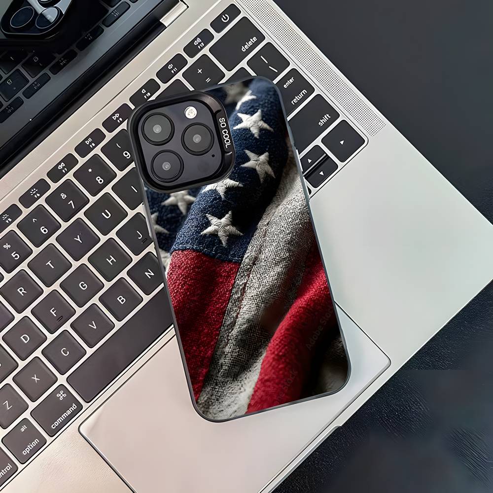 Flag American USA Phone Case For iPhone 17,16,15,14,13,12,11,Pro,XS,Max,Plus,Mini,SE4,E Black Matte Shockproof Cover
