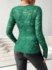 Elegant 2025 V-Neck Fan Collar Lace Pullover - Long Sleeve Slimming Top