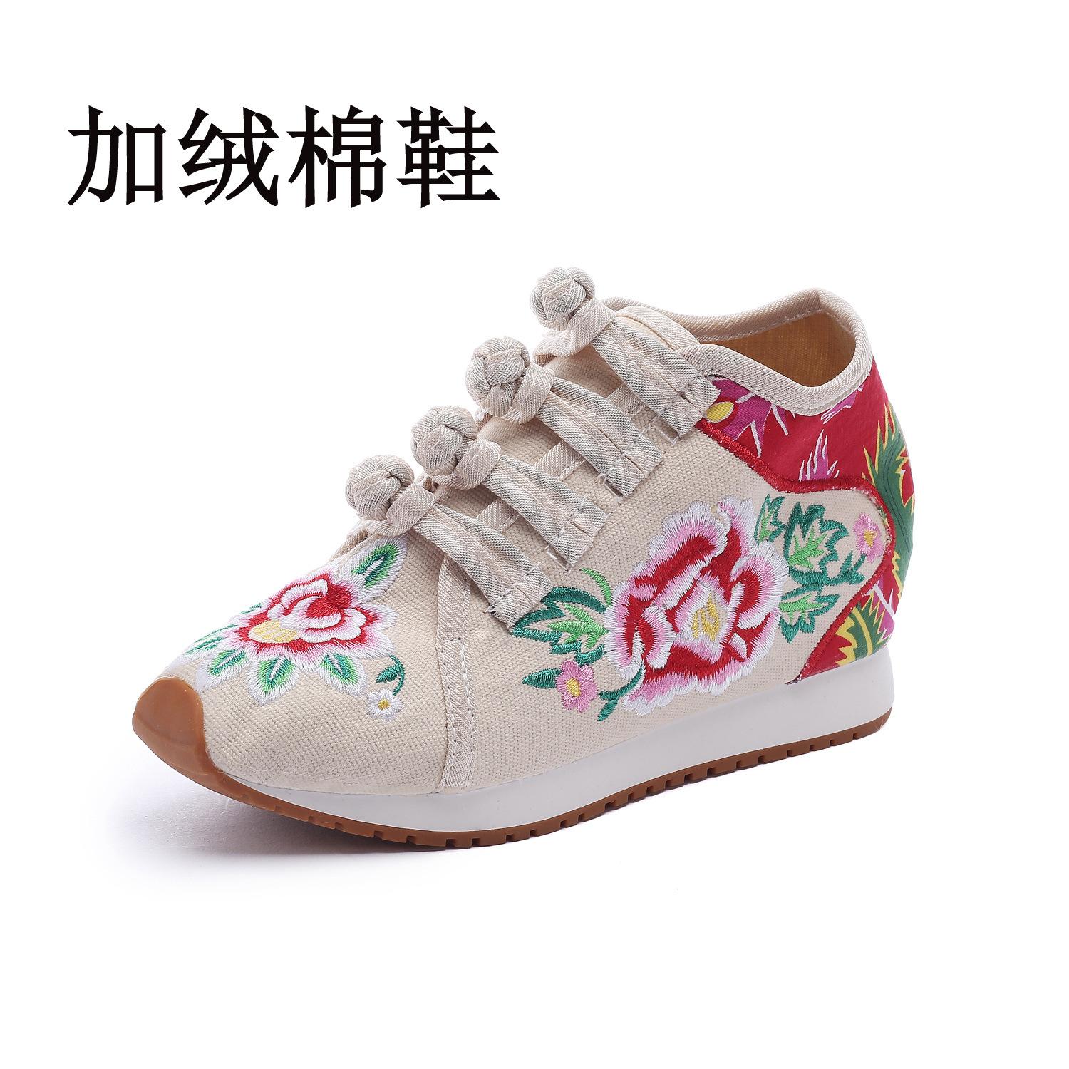 

Одинарная обувь/бархат, обувь для путешествий, парусиновые вышитые тканевые туфли, женская повседневная обувь, спортивная обувь на высоком каблуке 38