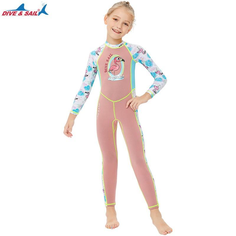 Kids 2mm Neoprene Wetsuit Snorkeling Swimming Surfing UV Protection Long Sleeve Dive Suit Girls