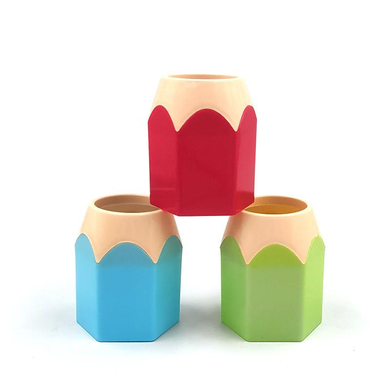 Color Pencil Head Pen Holder Student Office Study Stationery Desktop Storage Bucket Hexagonal Pen Holder Contrasting Color Induction Holder