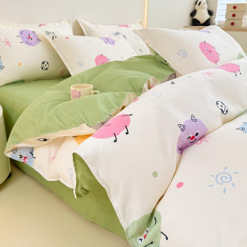 Bedding Four-piece Set Printed Washed Sheets Quilt Cover Pillowcase Set