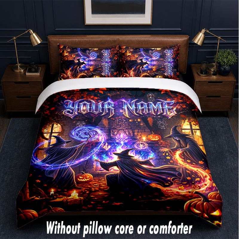 Witchcraft Theme Custom Text Or Name 3Pcs Bedding Set,1 Flat Sheet & 2 Pillowcases Personalized Home Bedding