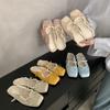 Women's shoes gentle flat Mary Jane half slippers bow single shoes spring and summer retro blue ballet shoes