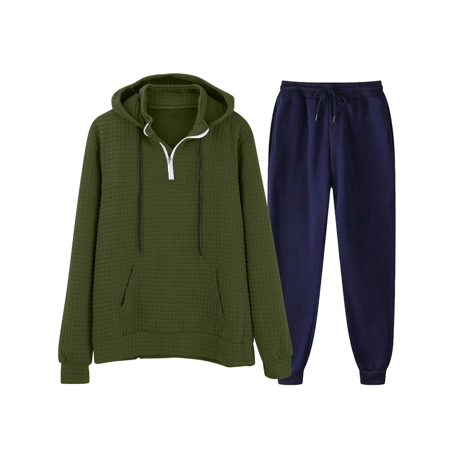 

Мужская однотонная толстовка с длинным рукавом и длинными брюками, комплект из спортивной толстовки с капюшоном и воротником-стойкой + спортивные штаны L армия зеленый