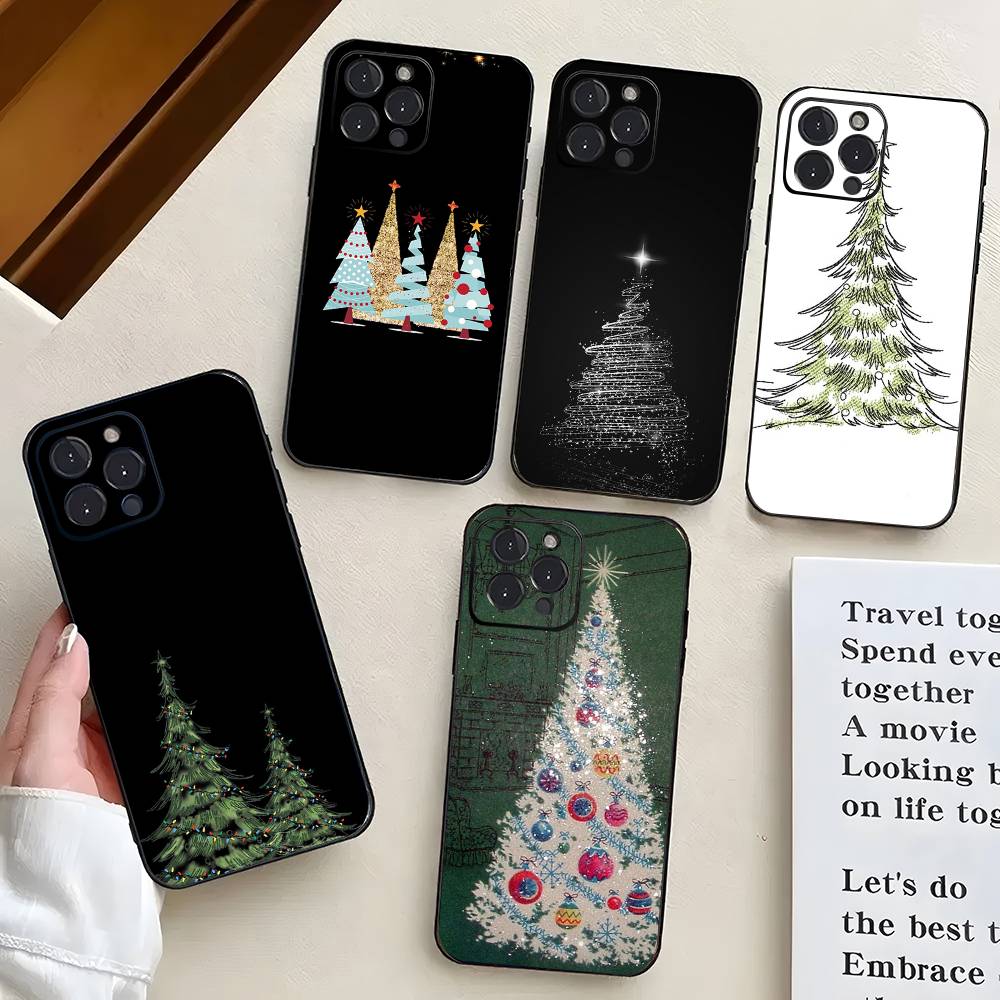 Merry Christmas Tree Phone Case For IPhone 17 Air 16 15 14 13 Pro Max 11 12 Black Silicone Cover