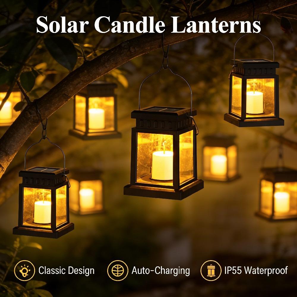 4/2/1PC Solar Palace Lantern Outdoor Hanging Waterproof LED Decoration Flashing Flameless Candle Light, Used for Christmas Party Decoration