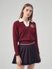 LORDLOAR Signature Color Block Collar Long Sleeve Knit Burgundy