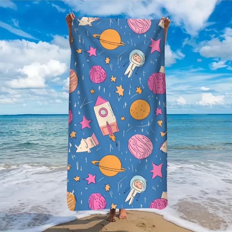 

Microfiber Beach Towel with Cute Cartoon Astronaut,Rocket and Planet Print. Made of Super-soft,Lightweight and Highly Absorbent W40*H60(CM)