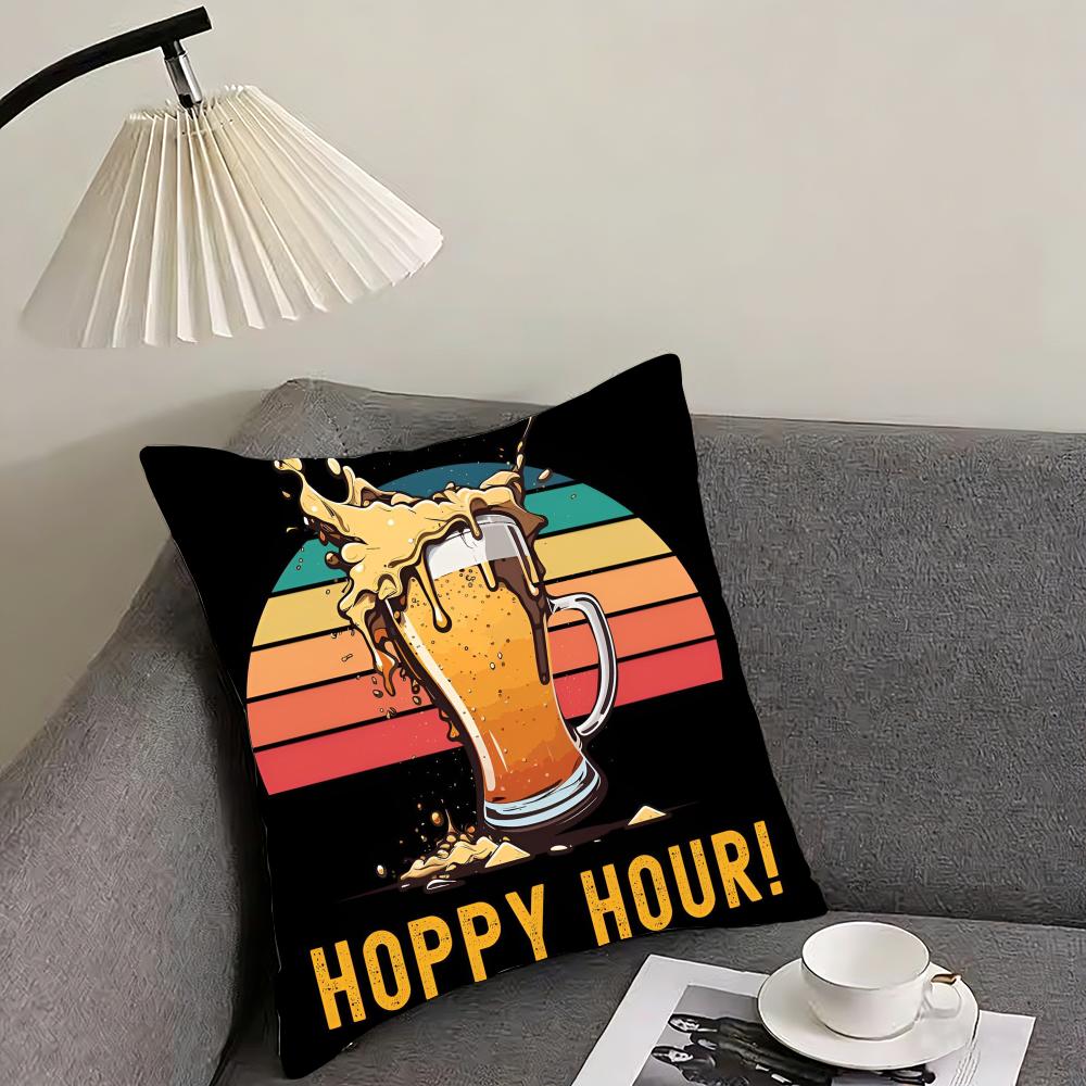 Poszewka na poduszkę w stylu retro z motywem piwa i wina, dwustronna, pluszowa – Do samochodu, na sofę, do sypialni, idealna na prezent.