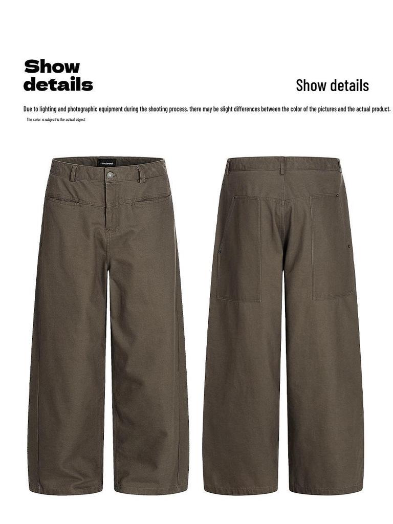 Yongfang Unisex Retro Kaffee Arbeitshose: Locker, Trendig, Große Taschen, Gerades Bein