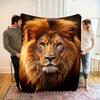 1pc Vintage Lion Print Flannel Blanket - Reversible, All-Season Comfort, Fantasy Themed, Knitted Polyester,Soft and Cozy Gift