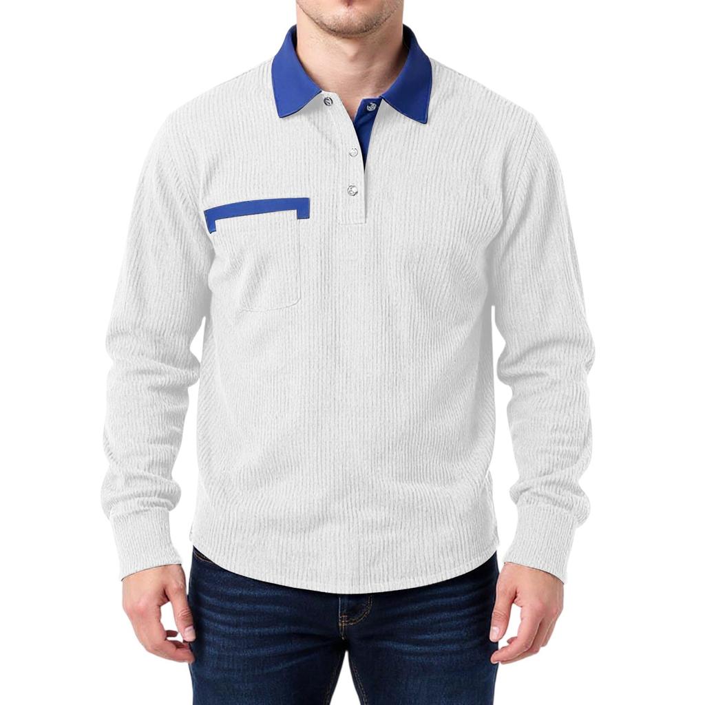 Men's Double Color High Collar Button Long Sleeve Shirt Casual Autumn/Winter Top