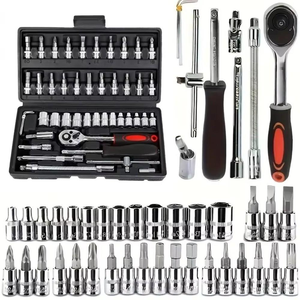 Versatile Socket Ratchet Wrench Kit 1/4-Inch Drive Car Repair Tool Set For Motorcycle Repair