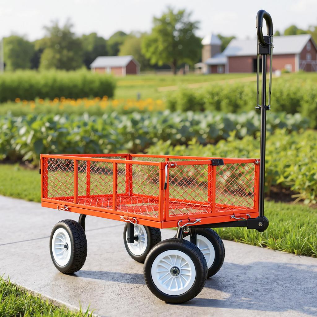 VEVOR Garden Cart, 900 LBS, Heavy Duty Steel Yard and Garden Utility Wagon with 10-Inch Tires, Outdoor Gardening Stool with Adjustable Handle