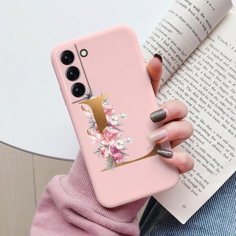For Samsung Galaxy S22 S 22 Plus Case Flower Gold Letter A Z Soft Silicone Phone Cover For Samsung S22 Ultra Bumper S22+ Shell