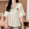 NaVaVa V Neck Cable KniT ShorT sleeVe T shirT hearT Embroidery nT2616