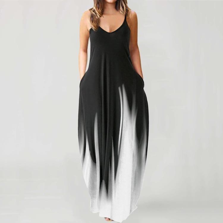 Sleeveless Plus Size Maxi Dress Summer Women Fashion Gradient Print O Neck Cross Wide Strap