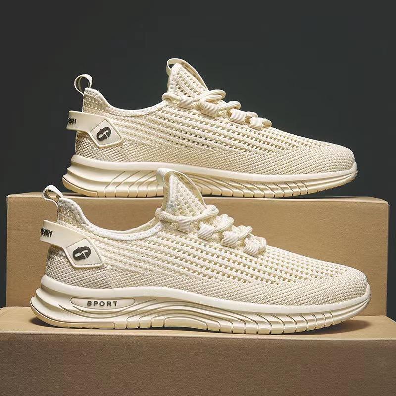 

Foreign trade 2025 spring new fashion trend sports and leisure fly-woven breathable soft sole lightweight and versatile men s shoes 44 бежевий
