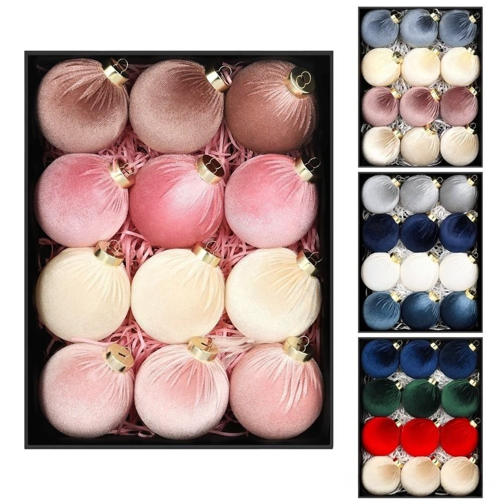 12pcs/SET 6cm Velvet Christmas Balls Set Velvet Festival Christmas Flocking Balls Pendant Plastic Red Green