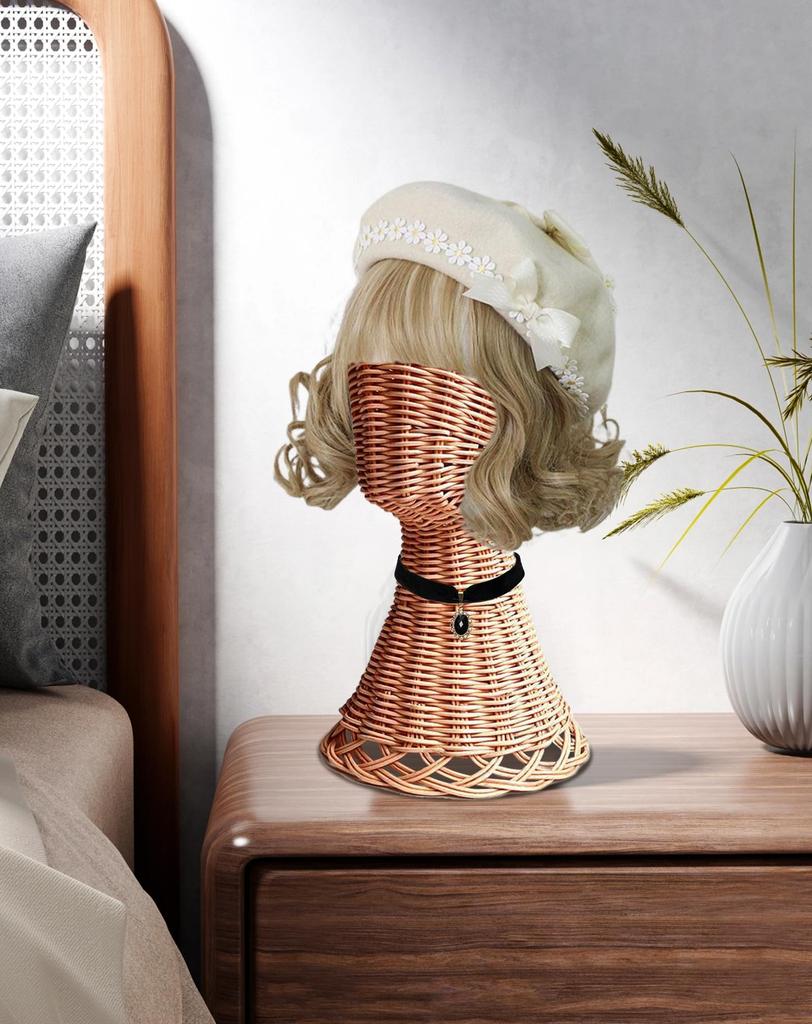 CHADWICK Wig Mannequin Head, Rattan, Tall, 52cm Head Circumference, Tabletop Display, Handmade Mannequin Head, Wig Stand, Head Mannequin