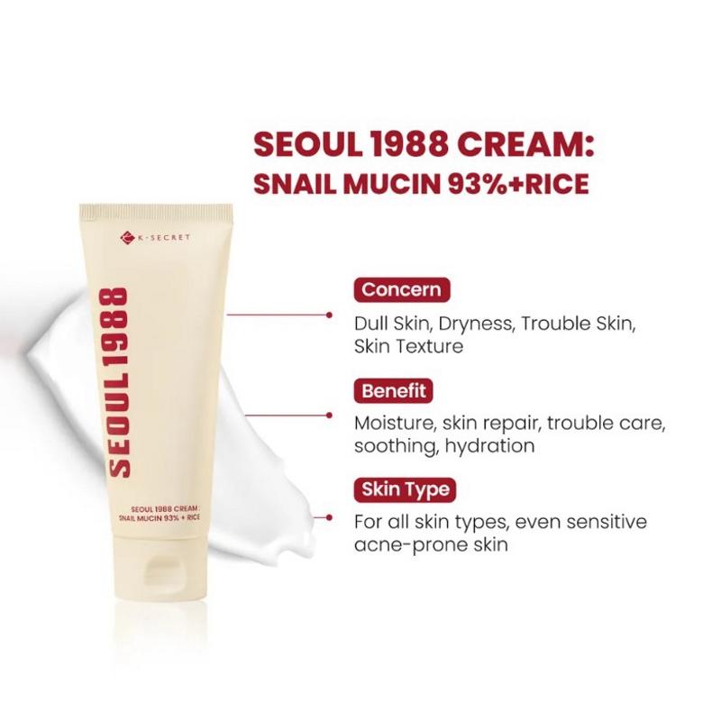 

Seoul 1988 Cream: Snail Mucin 93%+ Rice 100ml +RANDOM GIFT