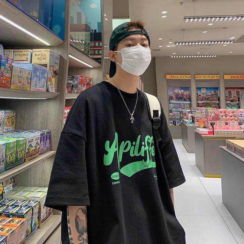 

Футболка с короткими рукавами для мужчин 2024 года, модная, с рукавом пять дюймов, универсальная, повседневная, свободная, студенческая, с короткими рукавами, повседневная, модная, с принтом 4XL чёрный