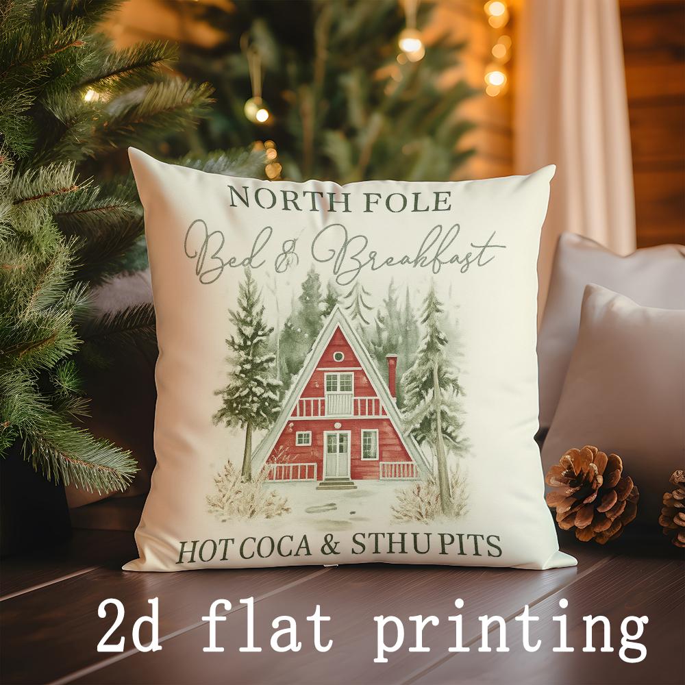 Home Decor Farm Fresh & North Pole Christmas Pillows Pattern Cushion Cover Suitable for Sofa Bedroom Car Pillow Cover 16x16Inch