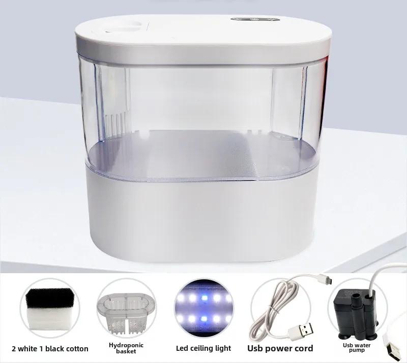 USB Mini Desktop Aquarium Fish Tank with Biochemical Filtration System LED Light Betta Fish Ecological Water Cycle Goldfish Tank
