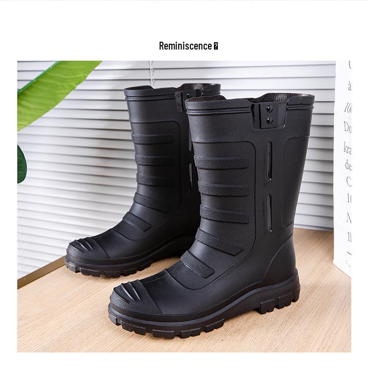 Men's Waterproof Non-Slip High-Top Rubber Rain Boots for Fishing and Car Wash