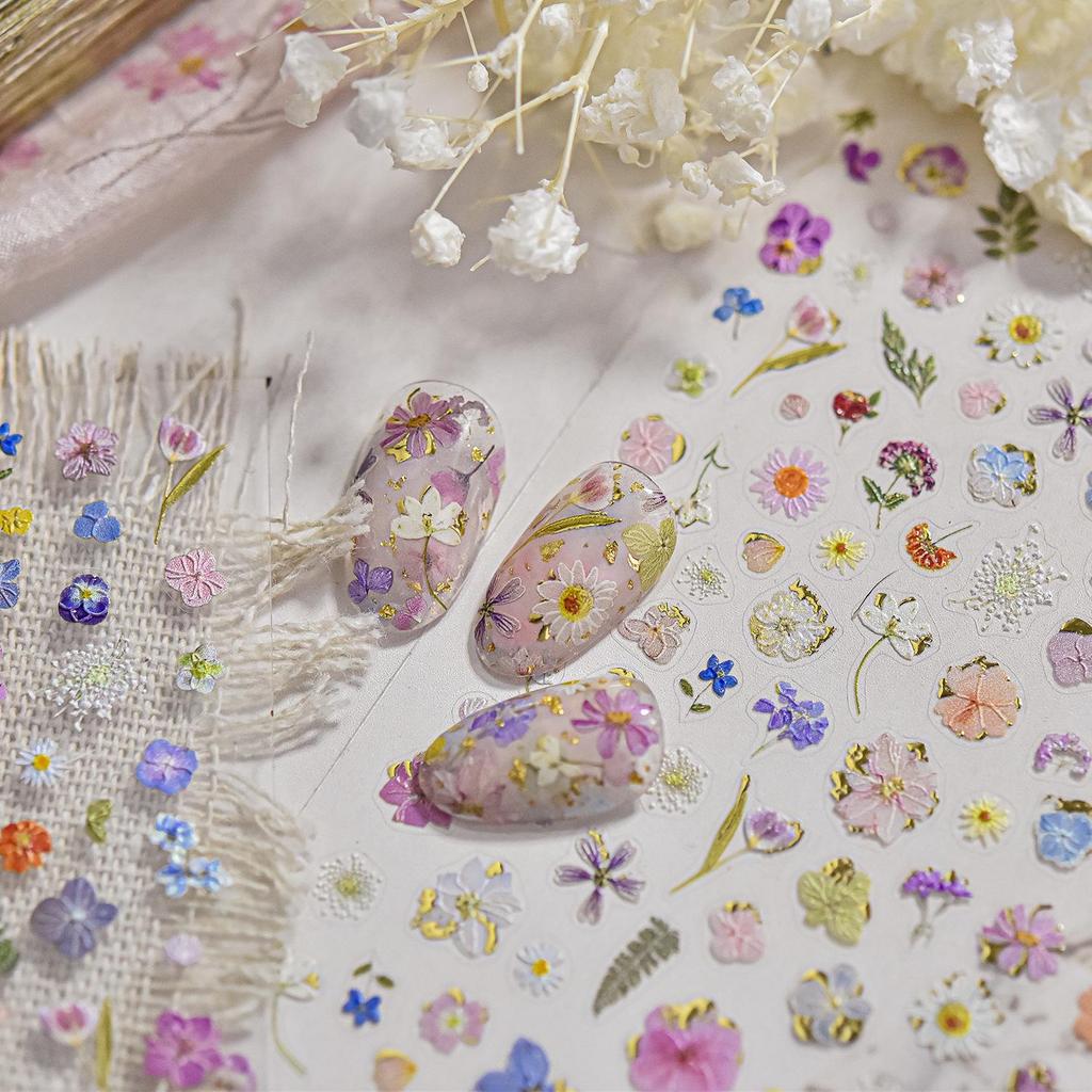 Tomoni Ancient Style Embossed Nail Stickers with Fairy Spirit Dried Flowers - Bestseller In Japanese Stationery Nail Art Decorations.