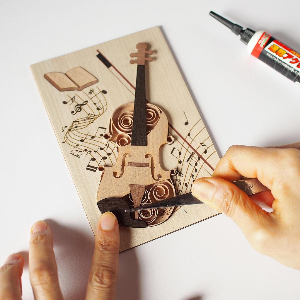 KINOWA "Violin" Wood-Painting Original Handmade Quilling Kit, Musical Instrument, Made in Japan