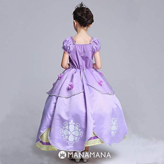 Sofia Princess Kids 120cm [MANAMANA] Children's Dress, Dress, Tiara, Stick, 3-Piece Costume, Purple, Girls, 120,